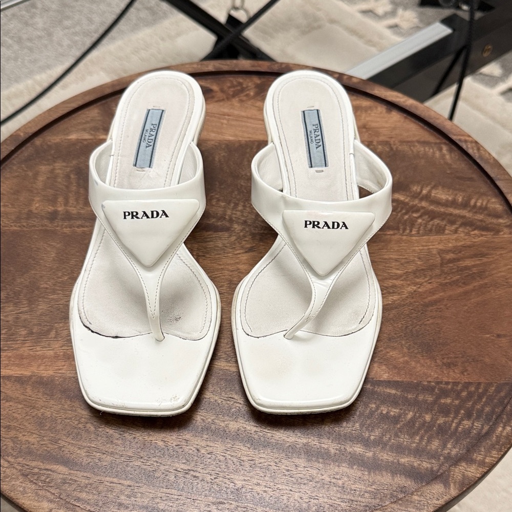 Prada White Leather Thong Sandals